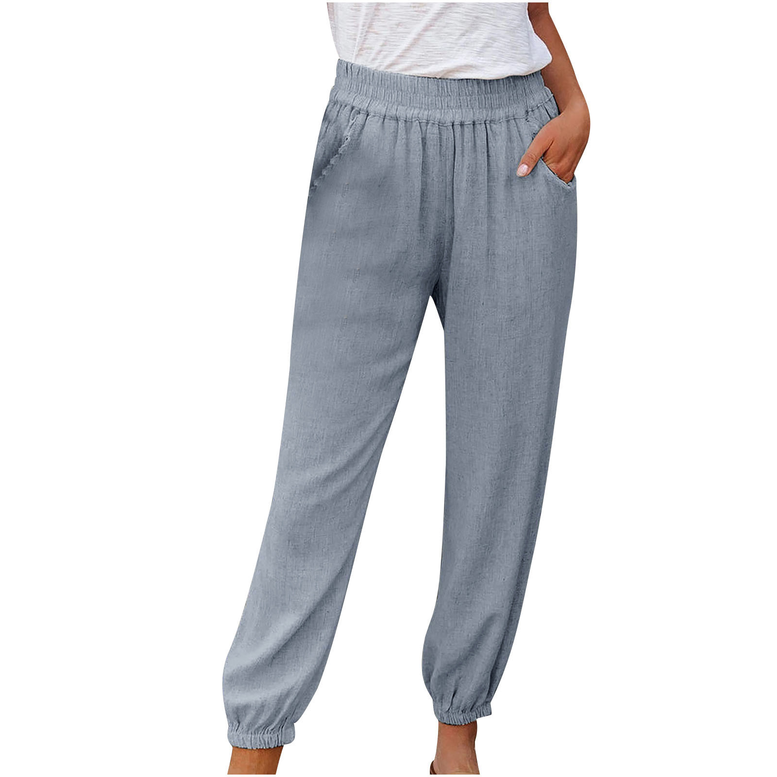 thumbnail image 1 of Pantalones casuales con cordón para mujer talla grande - Cintura elástica, bolsillos, poliéster, corte holgado, aptos para el día a día, la playa y para dormir, para todas las estaciones, 1 of 8